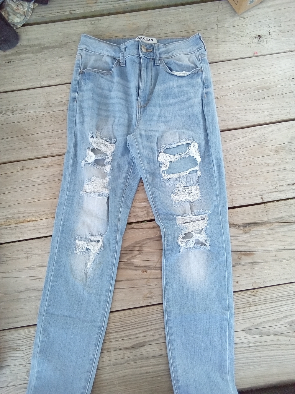 Wax Jean High Rise Heavily Distressed Skinny Jeans Light Wash Size 1/25